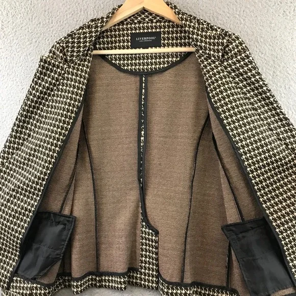 LIVERPOOL LOS ANGELES Womens Houndstooth Blazer Jacket Size S Button Brown - Picture 6 of 10